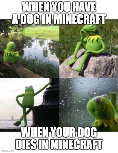 blank kermit waiting | WHEN YOU HAVE A DOG IN MINECRAFT; WHEN YOUR DOG DIES IN MINECRAFT | image tagged in blank kermit waiting | made w/ Imgflip meme maker