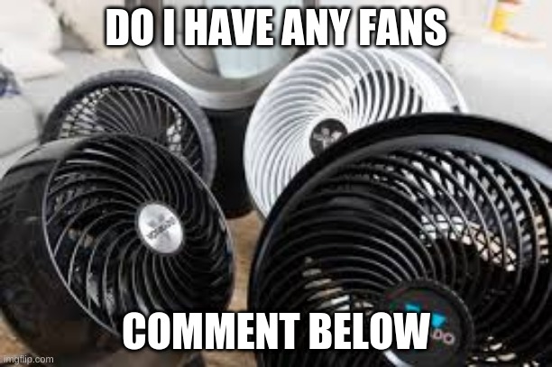 fans | DO I HAVE ANY FANS; COMMENT BELOW | image tagged in fans | made w/ Imgflip meme maker