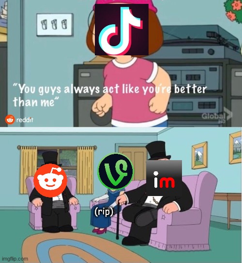 (rip vine) | (rip) | image tagged in you guys always act like you're better than me,funny,tik tok sucks,imgflip,reddit,vine | made w/ Imgflip meme maker