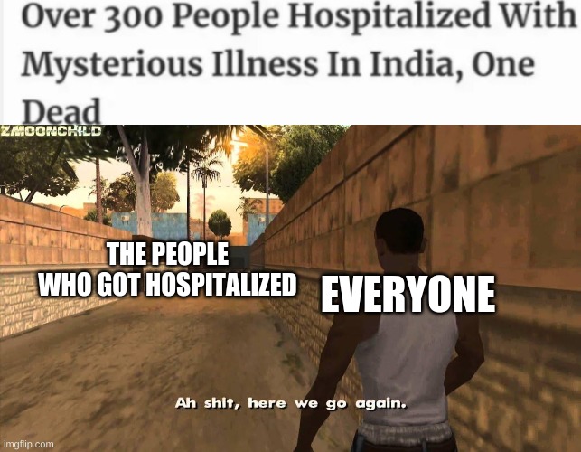 No more plz | THE PEOPLE WHO GOT HOSPITALIZED; EVERYONE | image tagged in here we go again,memes,india | made w/ Imgflip meme maker