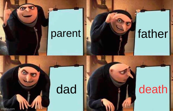 idk | parent; father; dad; death | image tagged in memes,gru's plan | made w/ Imgflip meme maker