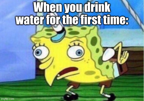 Mocking Spongebob | When you drink water for the first time: | image tagged in memes,mocking spongebob | made w/ Imgflip meme maker