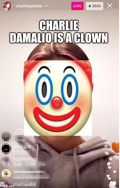 Charlie is a clown | CHARLIE DAMALIO IS A CLOWN | image tagged in yes | made w/ Imgflip meme maker
