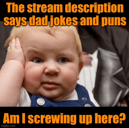 The stream description
says dad jokes and puns Am I screwing up here? | made w/ Imgflip meme maker