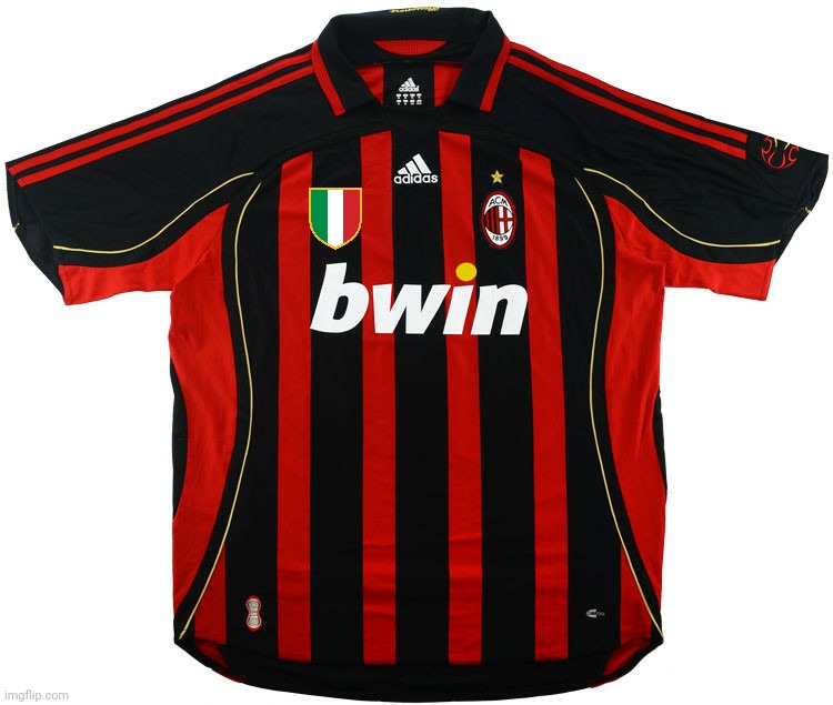 AC Milan 2006-2007 Home Jersey if the Calciopoli didn't deduct them with 30 points when Juventus is in Serie B | image tagged in memes,football,soccer,calcio,italy,ac milan | made w/ Imgflip meme maker