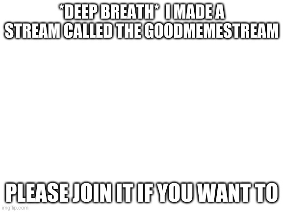 Dont' take this as annoying, I've seen many people do this before | *DEEP BREATH*  I MADE A STREAM CALLED THE GOODMEMESTREAM; PLEASE JOIN IT IF YOU WANT TO | image tagged in blank white template | made w/ Imgflip meme maker