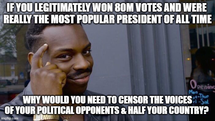 Joe Biden | IF YOU LEGITIMATELY WON 80M VOTES AND WERE 
REALLY THE MOST POPULAR PRESIDENT OF ALL TIME; WHY WOULD YOU NEED TO CENSOR THE VOICES OF YOUR POLITICAL OPPONENTS & HALF YOUR COUNTRY? | image tagged in memes,election,political fraud,silence freespeech | made w/ Imgflip meme maker