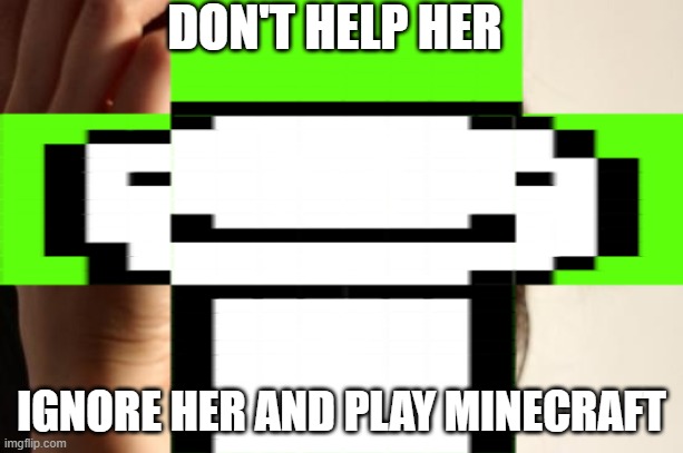 h | DON'T HELP HER; IGNORE HER AND PLAY MINECRAFT | image tagged in minecraft,dream,what am i doing with my life | made w/ Imgflip meme maker