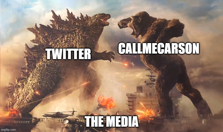 The Allegations | TWITTER; CALLMECARSON; THE MEDIA | image tagged in god vs king | made w/ Imgflip meme maker