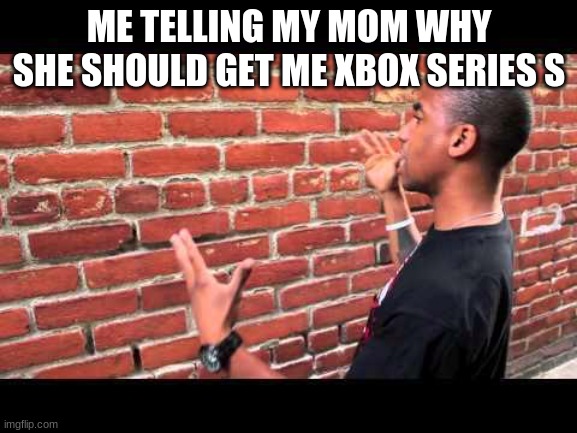 Brick wall guy | ME TELLING MY MOM WHY SHE SHOULD GET ME XBOX SERIES S | image tagged in brick wall guy | made w/ Imgflip meme maker