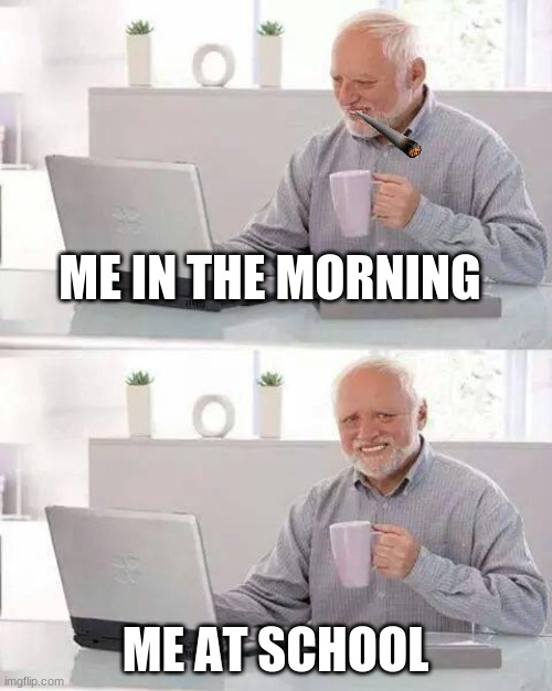 Hide the Pain Harold Meme | ME IN THE MORNING; ME AT SCHOOL | image tagged in memes,hide the pain harold | made w/ Imgflip meme maker