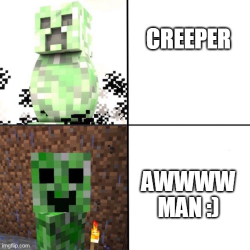 Creeper | CREEPER; AWWWW MAN :) | image tagged in creeper | made w/ Imgflip meme maker