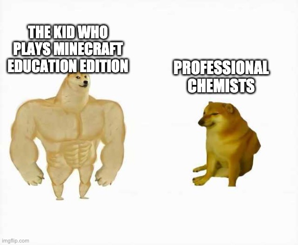 Strong dog vs weak dog | THE KID WHO PLAYS MINECRAFT EDUCATION EDITION PROFESSIONAL CHEMISTS | image tagged in strong dog vs weak dog | made w/ Imgflip meme maker
