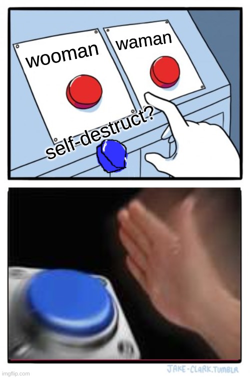 Two Buttons Meme | wooman waman self-destruct? | image tagged in memes,two buttons | made w/ Imgflip meme maker