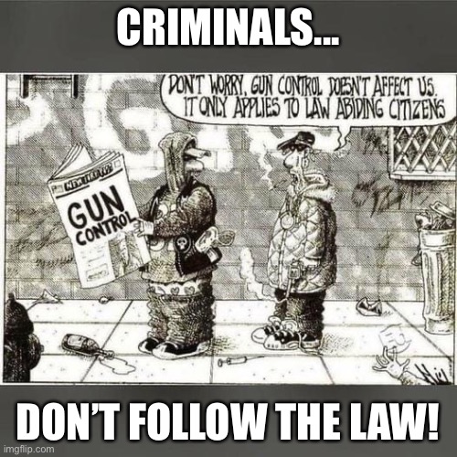 Gun control | CRIMINALS... DON’T FOLLOW THE LAW! | image tagged in criminal | made w/ Imgflip meme maker