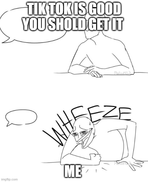 Wheeze | TIK TOK IS GOOD YOU SHOLD GET IT; ME | image tagged in wheeze | made w/ Imgflip meme maker