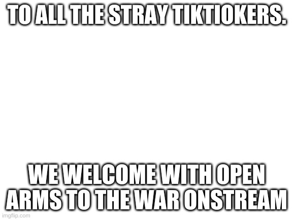 Lets be honest. We just wanna talk. | TO ALL THE STRAY TIKTIOKERS. WE WELCOME WITH OPEN ARMS TO THE WAR ONSTREAM | image tagged in blank white template,we welcome you | made w/ Imgflip meme maker
