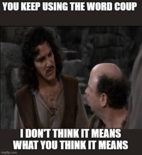 You keep using that word... | YOU KEEP USING THE WORD COUP I DON'T THINK IT MEANS WHAT YOU THINK IT MEANS | image tagged in you keep using that word | made w/ Imgflip meme maker