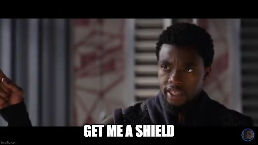 Black Panther - Get this man a shield | GET ME A SHIELD | image tagged in black panther - get this man a shield | made w/ Imgflip meme maker