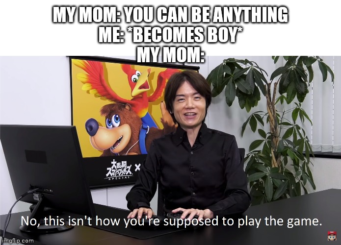 Heh.. this is the truth | MY MOM: YOU CAN BE ANYTHING
ME: *BECOMES BOY*
MY MOM: | image tagged in this isn't how you're supposed to play the game | made w/ Imgflip meme maker