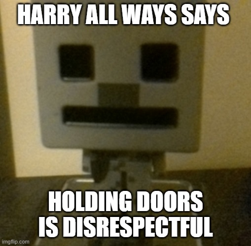 Harry | HARRY ALL WAYS SAYS; HOLDING DOORS IS DISRESPECTFUL | image tagged in harry | made w/ Imgflip meme maker
