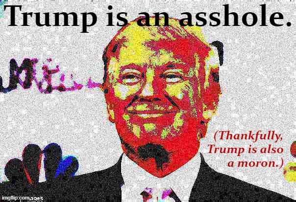 The asshole in him attempted a coup; the moron in him failed. | Trump is an asshole. (Thankfully, Trump is also a moron.) | image tagged in donald trump approves deep-fried 3,trump is an asshole,trump is a moron,asshole,moron | made w/ Imgflip meme maker