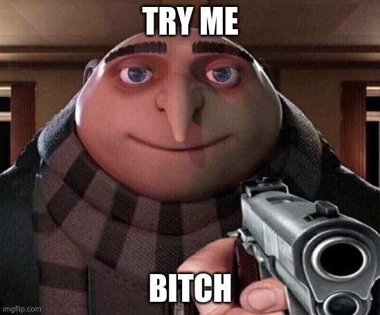 Gru Gun | TRY ME BITCH | image tagged in gru gun | made w/ Imgflip meme maker