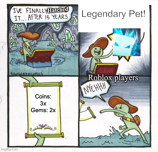 This is why simulators suck | Hatched; Legendary Pet! Roblox players; Coins: 3x Gems: 2x | image tagged in memes,the scroll of truth | made w/ Imgflip meme maker