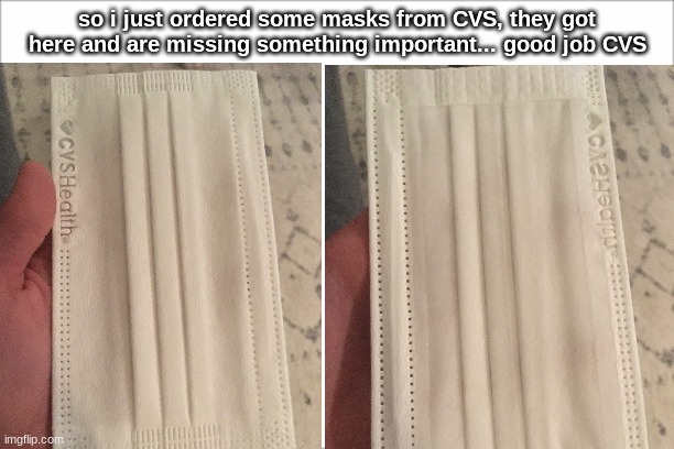 so i just ordered some masks from CVS, they got here and are missing something important... good job CVS | image tagged in why | made w/ Imgflip meme maker