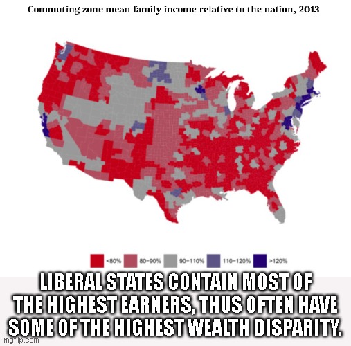 LIBERAL STATES CONTAIN MOST OF THE HIGHEST EARNERS, THUS OFTEN HAVE SOME OF THE HIGHEST WEALTH DISPARITY. | made w/ Imgflip meme maker