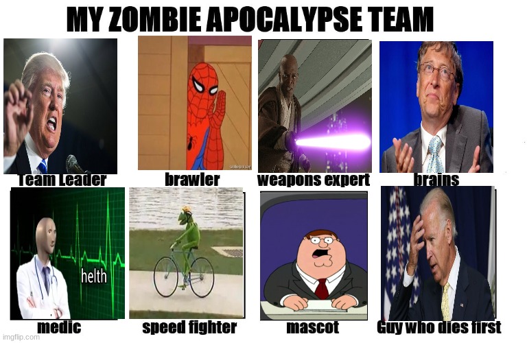 My team in the Zombie Apocalypse | image tagged in my zombie apocalypse team | made w/ Imgflip meme maker