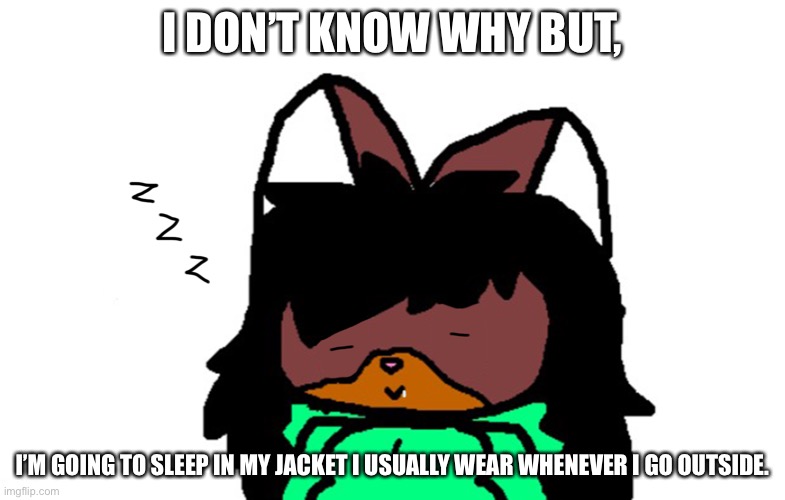 Don’t know why I’m doing this | I DON’T KNOW WHY BUT, I’M GOING TO SLEEP IN MY JACKET I USUALLY WEAR WHENEVER I GO OUTSIDE. | image tagged in sleepy victoria | made w/ Imgflip meme maker