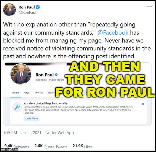 And Then They Came For Ron Paul |  AND THEN THEY CAME FOR RON PAUL | image tagged in and then they came for ron paul | made w/ Imgflip meme maker
