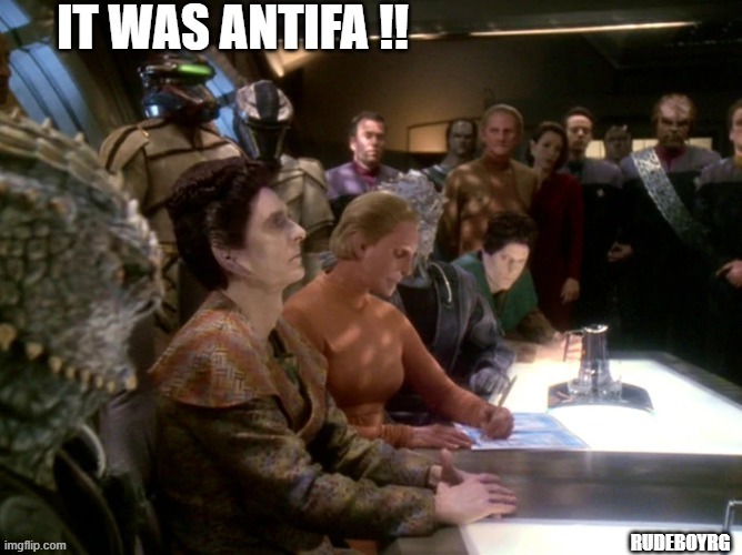 Dominion - It was Antifa | RUDEBOYRG | image tagged in star trek deep space nine,antifa | made w/ Imgflip meme maker