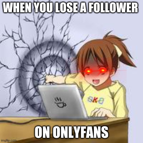 Anime wall punch | WHEN YOU LOSE A FOLLOWER; ON ONLYFANS | image tagged in anime wall punch,funny | made w/ Imgflip meme maker