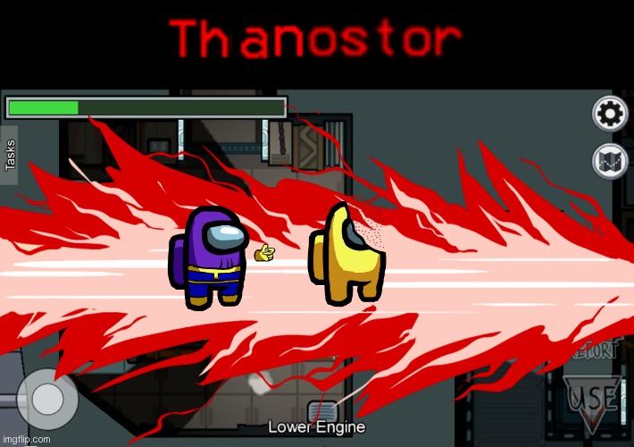 Kills half the crewmates in one snap | image tagged in memes,thanos,among us | made w/ Imgflip meme maker