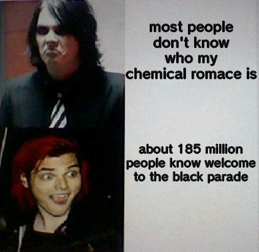 most people don't know who my chemical romace is; about 185 million people know welcome to the black parade | image tagged in gerard way hotline bling | made w/ Imgflip meme maker