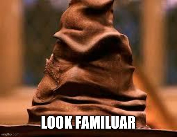 Harry Potter Sorting Hat | LOOK FAMILUAR | image tagged in harry potter sorting hat | made w/ Imgflip meme maker