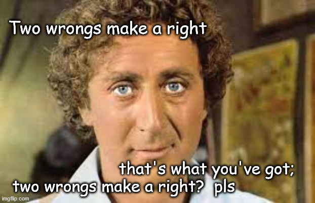 Two wrongs make a right that's what you've got;
two wrongs make a right?  pls | made w/ Imgflip meme maker