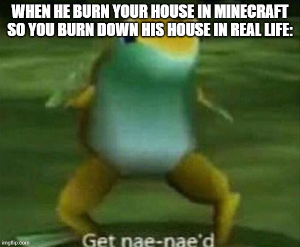 Get nae-nae'd | WHEN HE BURN YOUR HOUSE IN MINECRAFT SO YOU BURN DOWN HIS HOUSE IN REAL LIFE: | image tagged in get nae-nae'd | made w/ Imgflip meme maker