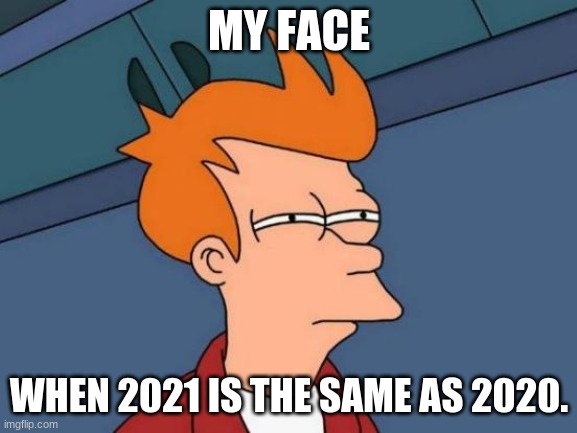 ... | MY FACE; WHEN 2021 IS THE SAME AS 2020. | image tagged in memes,futurama fry | made w/ Imgflip meme maker