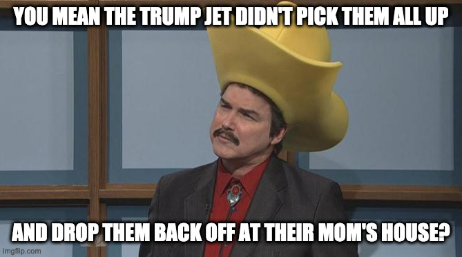 Why is the no fly list a problem? | YOU MEAN THE TRUMP JET DIDN'T PICK THEM ALL UP; AND DROP THEM BACK OFF AT THEIR MOM'S HOUSE? | image tagged in turdferg1 | made w/ Imgflip meme maker