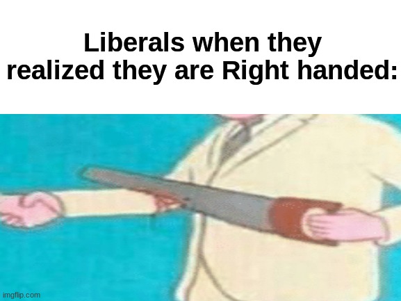 Liberals | Liberals when they realized they are Right handed: | image tagged in liberals,right handed | made w/ Imgflip meme maker
