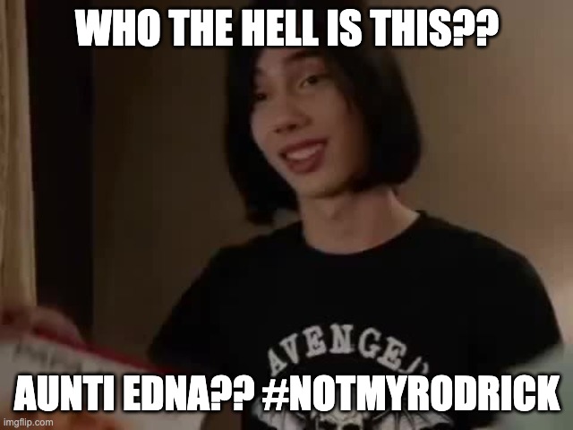 #NOTMYRODRICK | WHO THE HELL IS THIS?? AUNTI EDNA?? #NOTMYRODRICK | image tagged in notmyrodrick | made w/ Imgflip meme maker