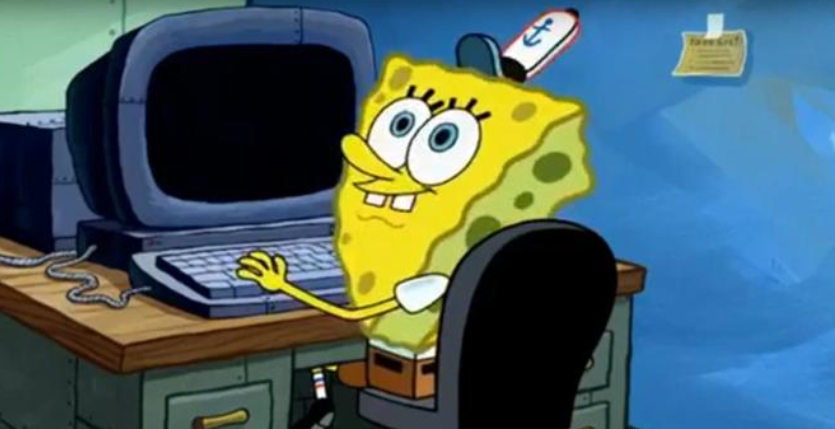 High Quality Spongebob At The Computer Blank Meme Template