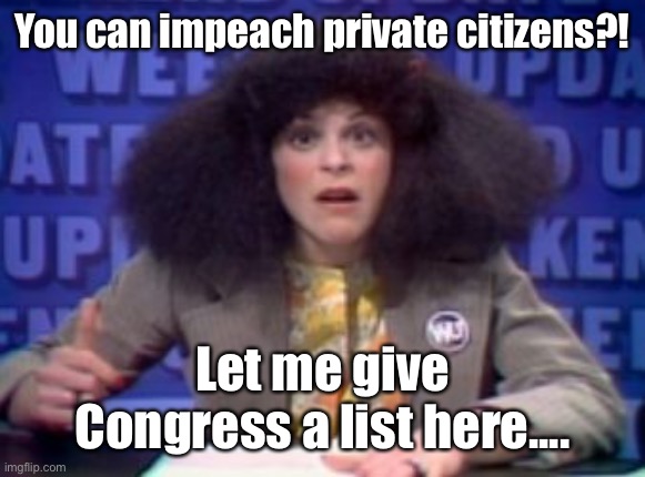 Rosanne rosannadanna | You can impeach private citizens?! Let me give Congress a list here.... | image tagged in rosanne rosannadanna | made w/ Imgflip meme maker