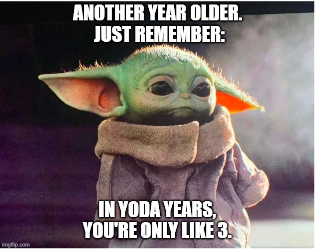 Sad Baby Yoda | ANOTHER YEAR OLDER. 
JUST REMEMBER:; IN YODA YEARS, YOU'RE ONLY LIKE 3. | image tagged in sad baby yoda | made w/ Imgflip meme maker