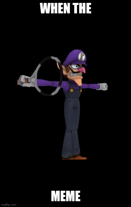 T Pose Waluigi | WHEN THE MEME | image tagged in t pose waluigi | made w/ Imgflip meme maker