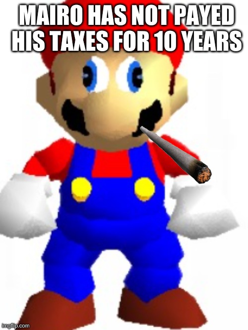 e | MAIRO HAS NOT PAYED HIS TAXES FOR 10 YEARS | image tagged in mairo | made w/ Imgflip meme maker