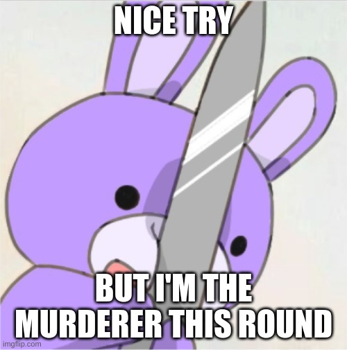 Nice Try | NICE TRY; BUT I'M THE MURDERER THIS ROUND | image tagged in bunny | made w/ Imgflip meme maker